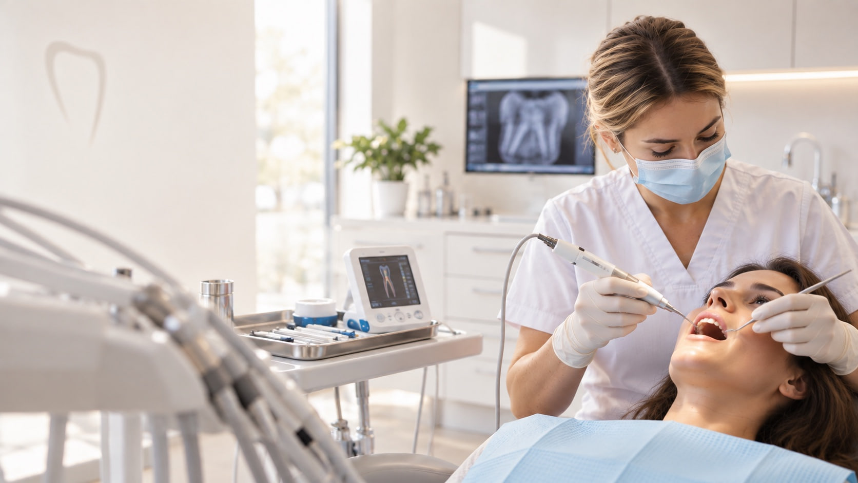 Dentystka wykonująca leczenie kanałowe