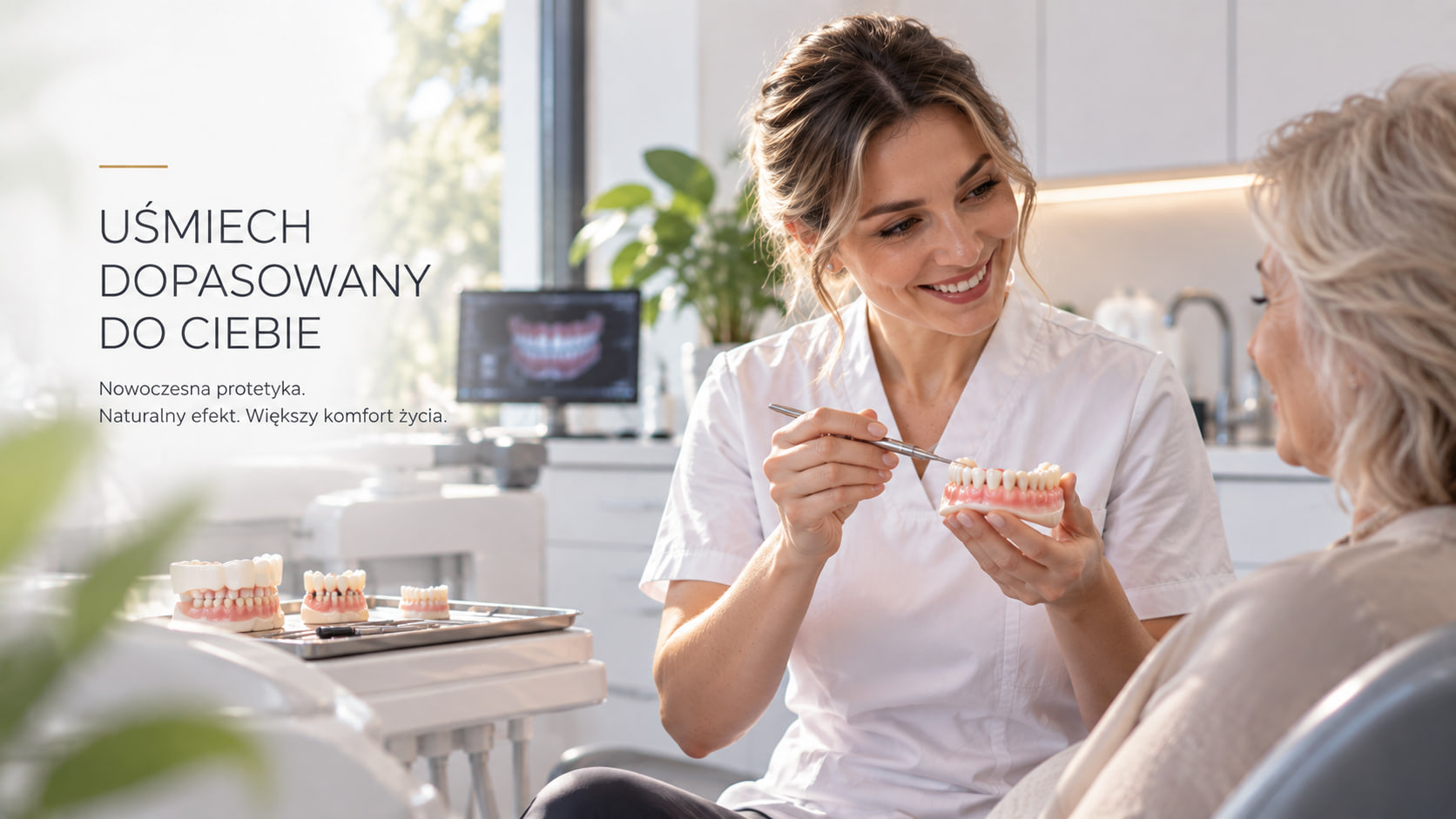 Dentystka omawiająca odbudowę protetyczną z pacjentką