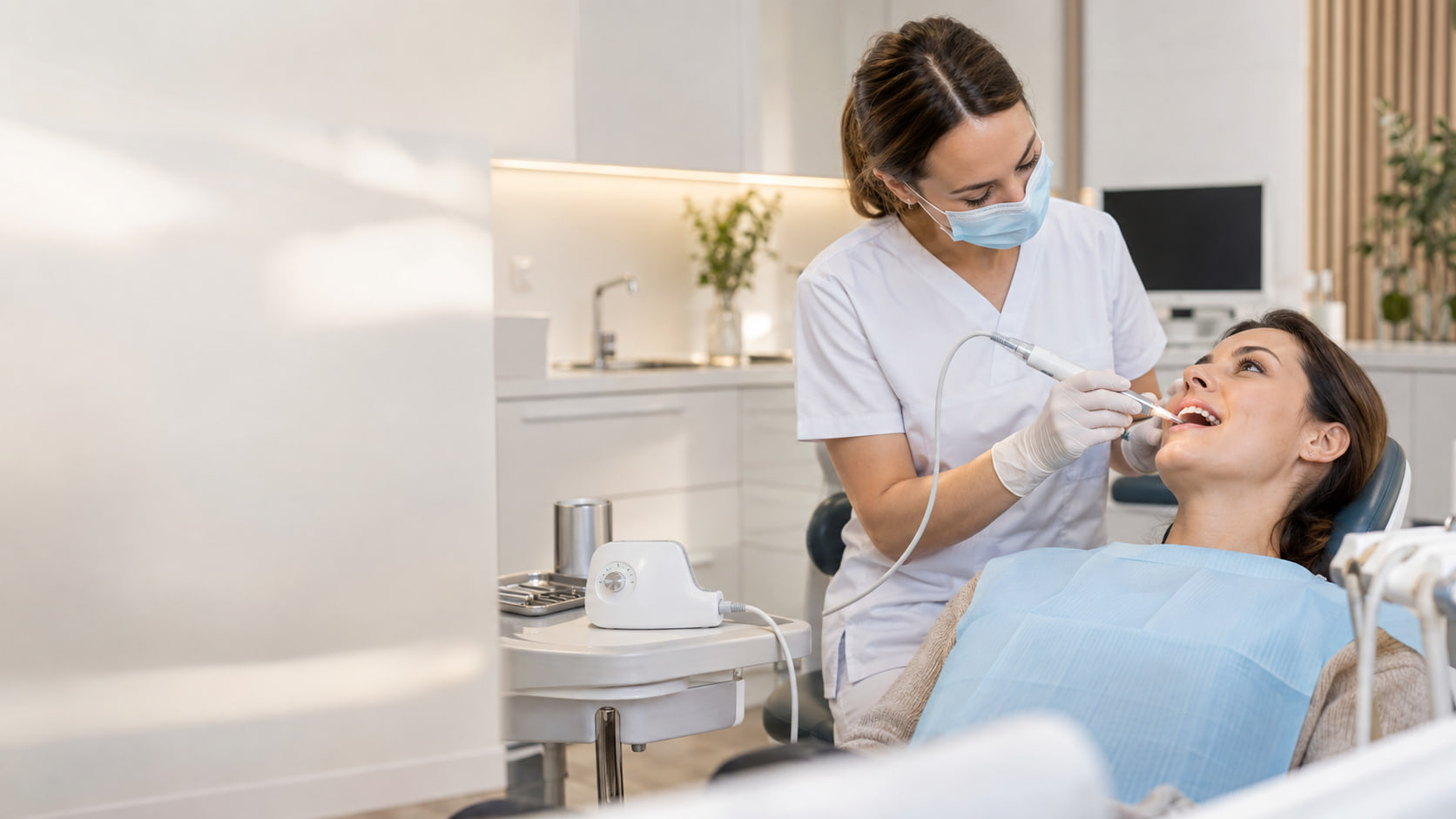 Dentystka podaje pacjentce komputerowe znieczulenie stomatologiczne rękojeścią SleeperOne